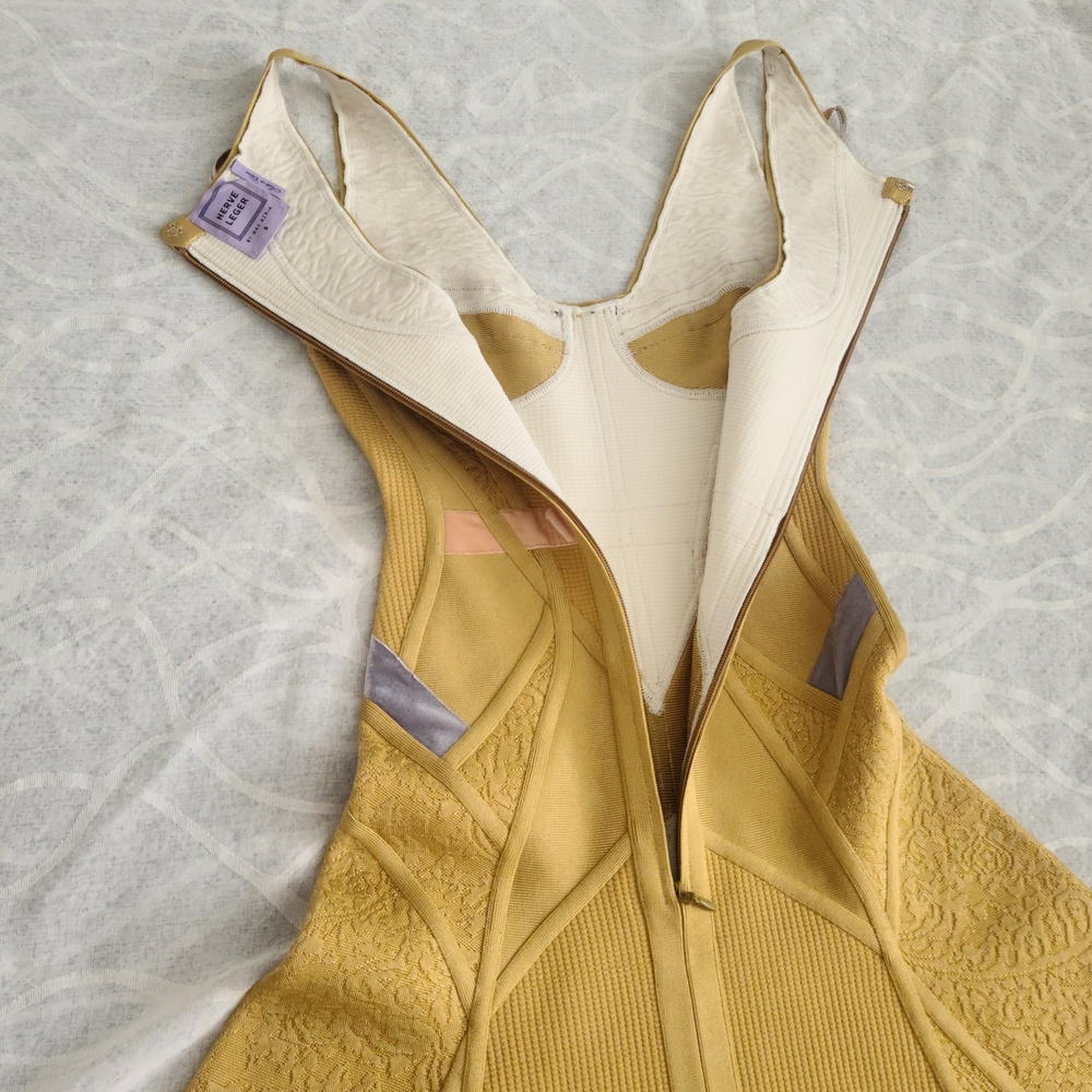 Herve Leger Yellow Mini Dress with Lavender and Blush Accents - Picture 7 of 10